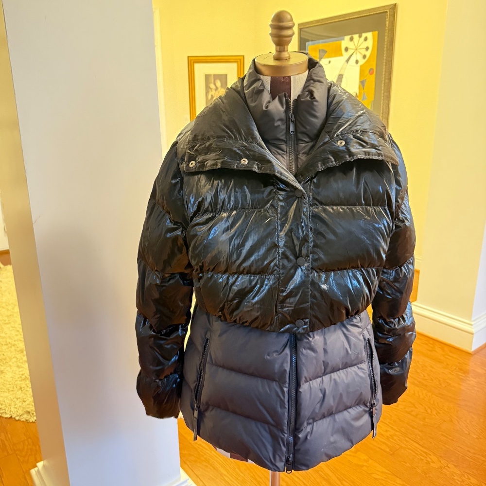 Athleta X Allyson Felix Womens Black Down LEGEND DOWNTOWN METALLIC JACKET Medium - Picture 2 of 15